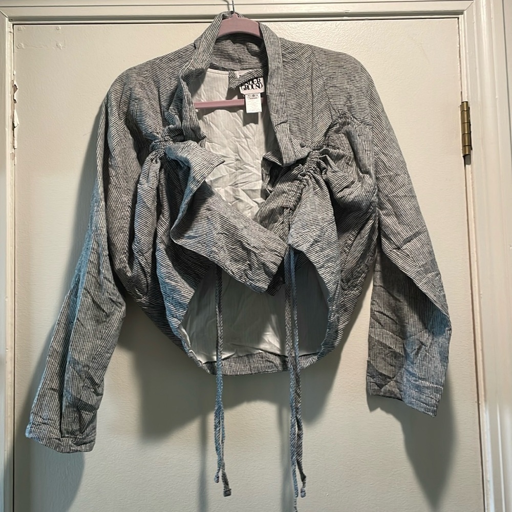 Prairie Underground Black White Vertical Drawstring Both Sides Button Jacket